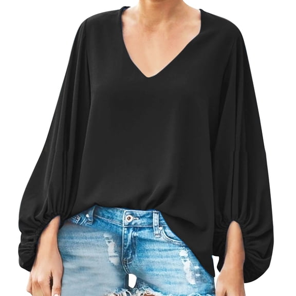 yunLCZ Women's Cap Sleeve Tank Tops Summer Border New Shirt V Neck Sleeve Loose Long Sleeved Large Size Blouse Woman