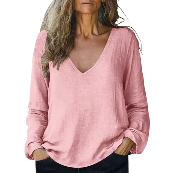 yunLCZ Women's Cap Sleeve Tank Tops Women Baggy Cotton Linen Tops Deep V Neck Solid Color Top Blouse For Women Plus Size Long Sleeve V Neck T Shir