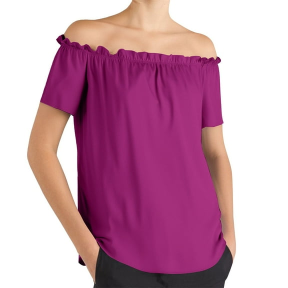 yunLCZ Women's Cap Sleeve Tank Tops Women's Off The Shoulder Ruffled Shirt One Line Shoulder Short Sleeve Top