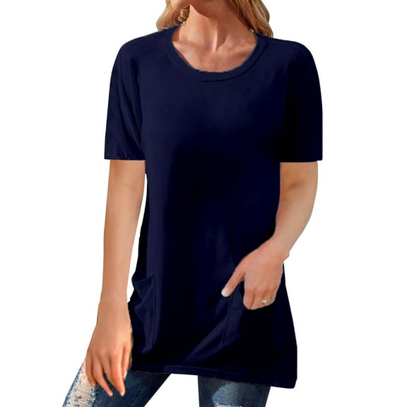 yunLCZ Women's Cap Sleeve Tank Tops Women's Short Sleeve Solid Color Round Neck Cotton T Shirt