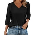 thumbnail image 1 of yunLCZ Women's Cap Sleeve Tank Tops Womens Tops 3/4 Length Sleeve V Neck Casual Tunic Tops Basic Shirts Loose Fit Blouse, 1 of 4