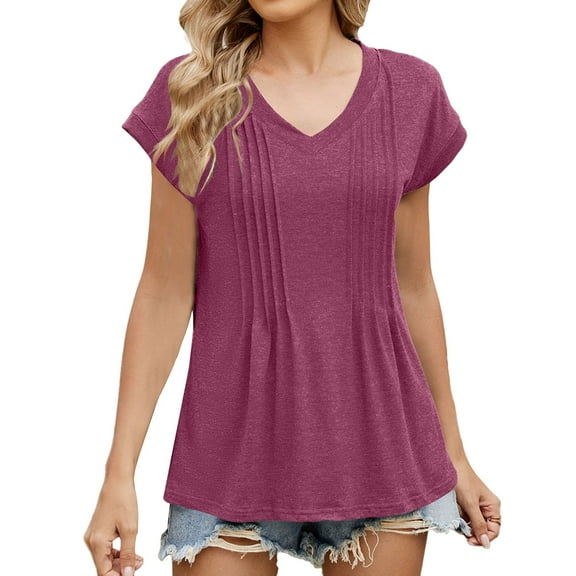 yunLCZ Women's Cap Sleeve Tank Tops Womens Tops Casual Summer Sleeve T Shirts Trendy Ruffle Short Sleeve Loose V Neck Tunic Tops