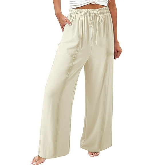 yunLCZ Women's Casual Plus Size Pants Women Fashion Solid Color Cotton Elastic Long Pants Beach Leisure Trousers Casual Lounge Sweatpants