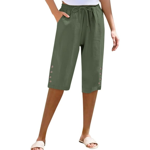 yunLCZ Women's Casual Plus Size Pants Women's Cotton And Linen Pocket Elastic Casual Pants Women's Pants Five Quarter Pants Work Clothes for Office