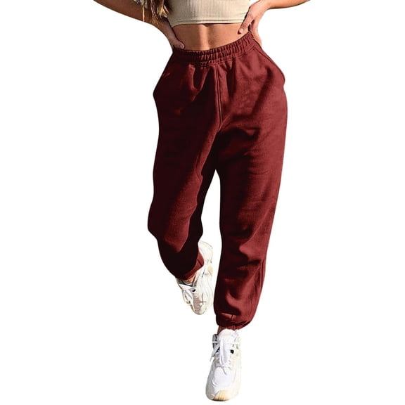 yunLCZ Women's Casual Plus Size Pants Women's Fleece High Waisted Sweatpants Exercise Active Jogging Pants Loose Casual Pants Casual Lounge Sweatpants