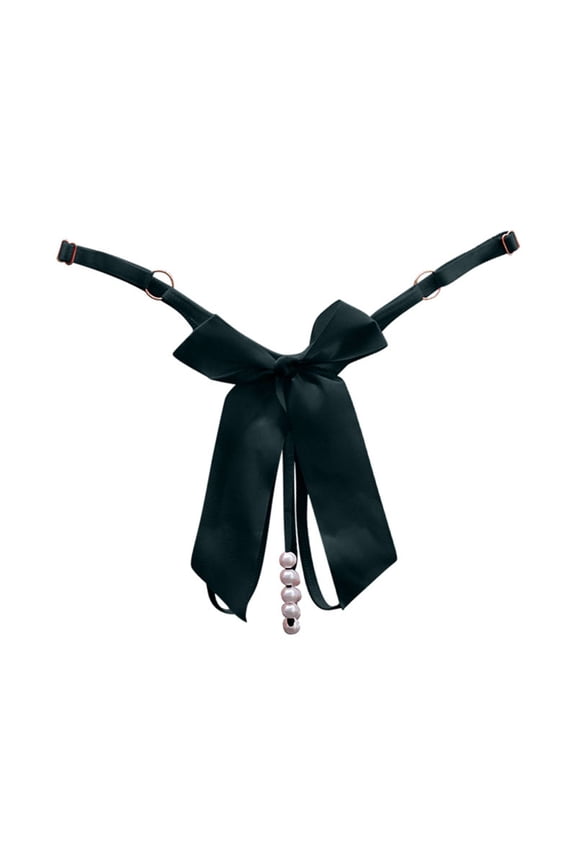 Women's Cotton Underwear High Waist Fashion Women Underwear Cutout Pendant Pearl Beads Butterfly G String Thong Underpants