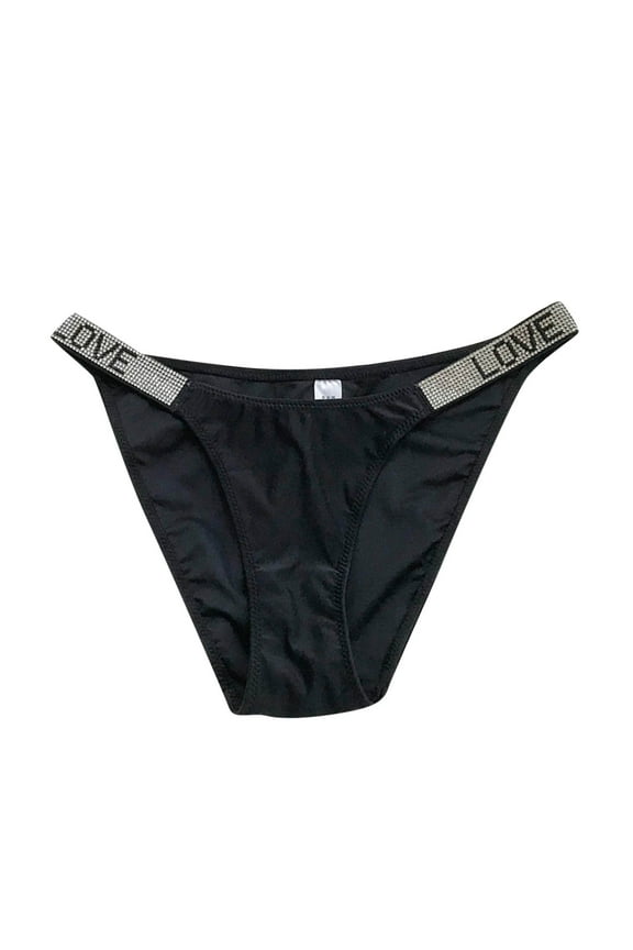 Women's Cotton Underwear High Waist Panties Thongs For Women Letter Rhinestones G String Low Rise Tanga Stretch Underwear