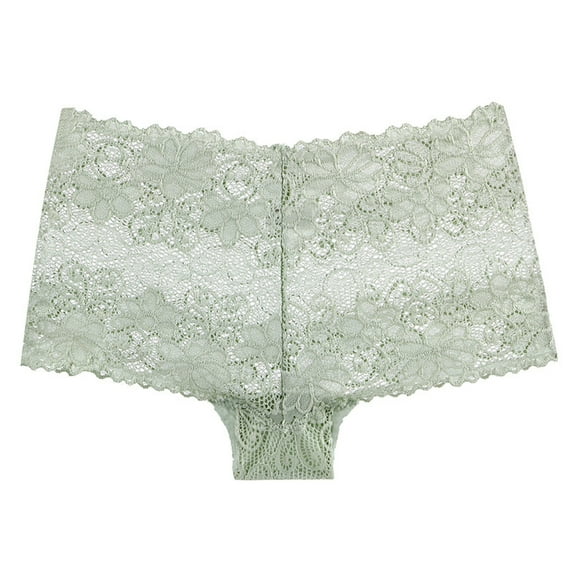 yunLCZ Women's Cotton Underwear High Waist Women Lace Boyshort Panties Low Rise Underwear Ladies Comfortable Underpants Female Sleepwear