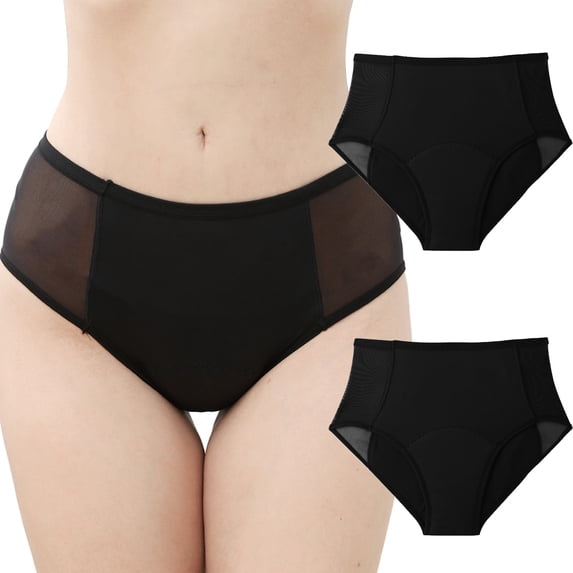 Gkeoshab Panties for Women Women's Cotton Underwear High Waist Women's 2 Piece Black High Waisted Menstrual Underwear Basic Full Coverage Panties