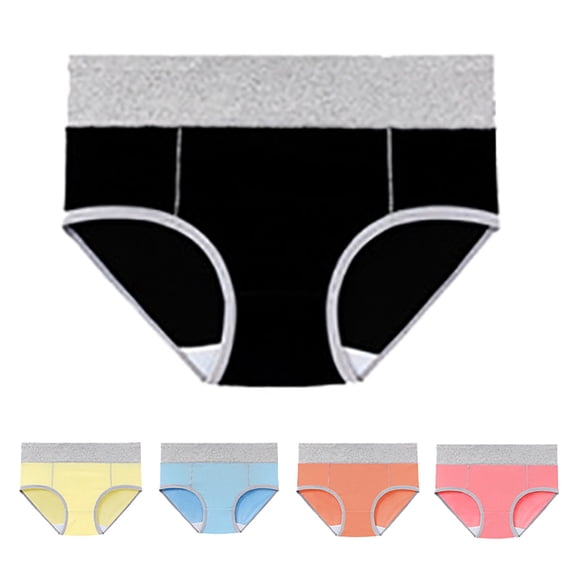 yunLCZ Women's Cotton Underwear High Waist Women's Cotton Underwear High Waist Stretch Briefs Soft Underpants Ladies Full Coverage Panties 5 Pack