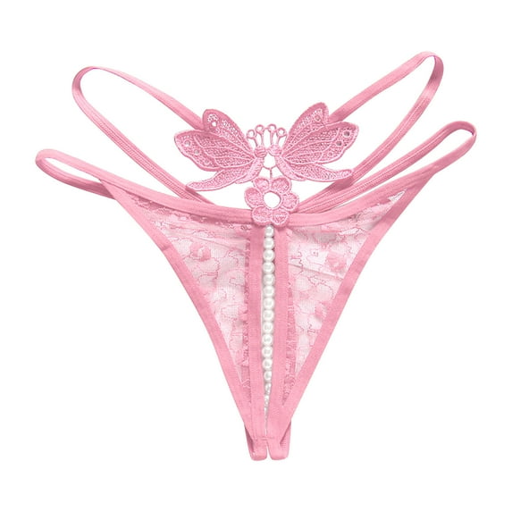yunLCZ Women's Cotton Underwear High Waist Womens T Pants Panties Embroidery Lace Sexy Transparent Low Waist Hot Massage Pearl Open Crotch Thong Stretch Cool Underwear for Women