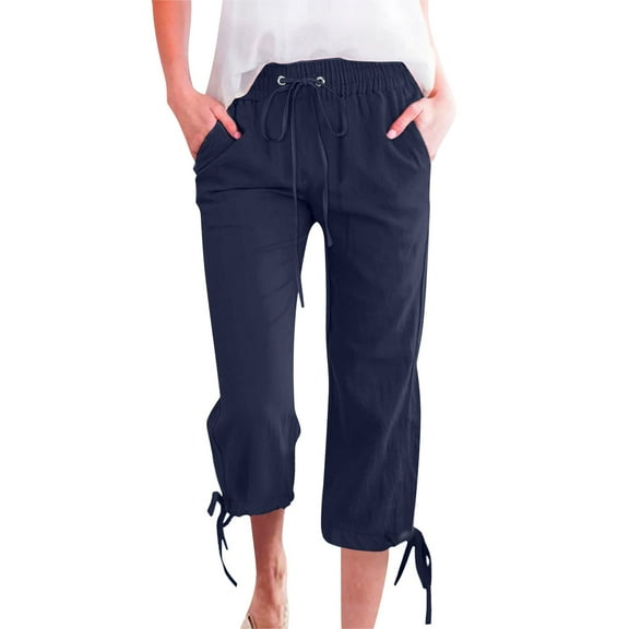 yunLCZ Women's Palazzo Pants Women Fashion Solid Color Cotton Elastic Long Pants Beach Leisure Trousers Linen Work Clothes for Office