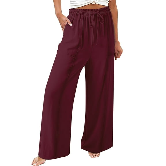yunLCZ Women's Palazzo Pants Women Fashion Solid Color Cotton Elastic Long Pants Beach Leisure Trousers Work Clothes for Office