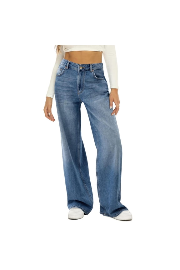 Women's Palazzo Pants Women's Autumn/Winter Cat & Monkey Loose Wide Leg Jeans Women's Solid Color Casual Denim Pants Work Clothes for Office