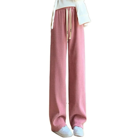 yunLCZ Women's Palazzo Pants Women's Fleece Wide Leg Pants Autumn And Winter Wool Straight Tube Corduroy Casual Pants Women's Small Sports Pants Work Clothes for Office