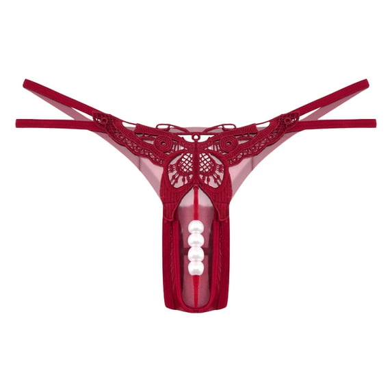 yunLCZ Women Seamless Hipster Underwear Women Embroidered Hollow Butterfly Low Waist Underpants Open Cut Pearl Massage Thong Wasit Hipster Brief Panties for Ladies