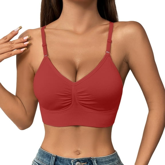 yunLCZ Women's Smooth Cotton T-Shirt Bra High Support Bras For Women Adjustable Strap Full Coverage Up Bras Comfortable No Underwire Wireless Bras Bras for Women Red M