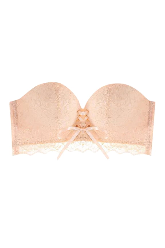 Women's Smooth Cotton T-Shirt Bra Magic Non-Slip Drawstrings Push Up Lace Bra Strapless Drawstring Bandeau T-Shirt Bra