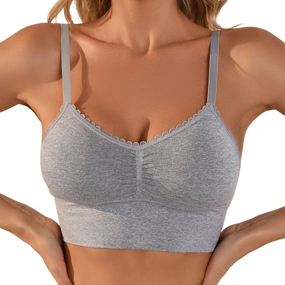 yunLCZ Women's Smooth Cotton T-Shirt Bra Sports Bras For Women Padded Wirefree Workout Crop Tank Tops Yoga Fitness Running Gym Bras for Women Grey M