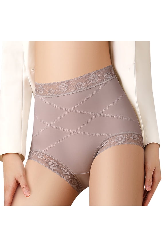 yunLCZ Women's Smooth Cotton T-Shirt Bra Waist Lace Lifting Tightening Bells Skin Friendly Breathable Shaping Ice Crotch Pants Women's Underwear T-Shirt Bra Purple L