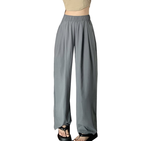 yunLCZ Women's Straight Leg Pants High Wa Cotton Wide Leg Pants Women Summer Thin High Waist Hanging Casual Day Lazy Sense Pants Straight Pants With Pockets