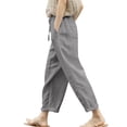 thumbnail image 1 of yunLCZ Women's Straight Leg Pants High Wa High Waist Linen Capris For Women Drawstring Elastic Waist Harem Pant Basic Lightweight Linen Pant, 1 of 4