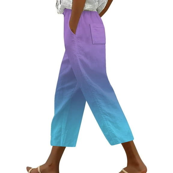 yunLCZ Women's Straight Leg Pants High Wa Pants For Women Casual 2025 Summer Drawstring Elastic High Waist Linen Pants Wide Leg Cropped Trousers