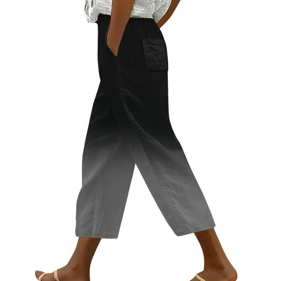 yunLCZ Women's Straight Leg Pants High Wa Pants For Women Casual 2025 Summer Drawstring Elastic High Waist Linen Pants Wide Leg Cropped Trousers