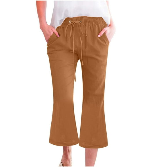 yunLCZ Women's Straight Leg Pants High Wa Women's Fashionable Casual Cotton And Linen Pocket Waist Slim Bell Bottom Pants