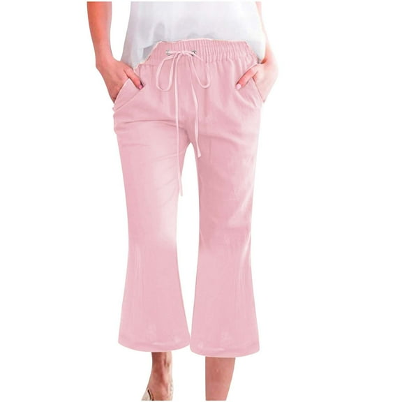 yunLCZ Women's Straight Leg Pants High Wa Women's Fashionable Casual Cotton And Linen Pocket Waist Slim Bell Bottom Pants