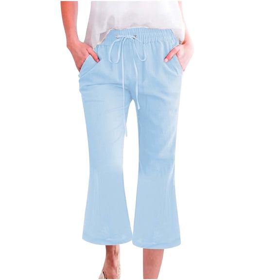 yunLCZ Women's Straight Leg Pants High Wa Women's Fashionable Casual Cotton And Linen Pocket Waist Slim Bell Bottom Pants