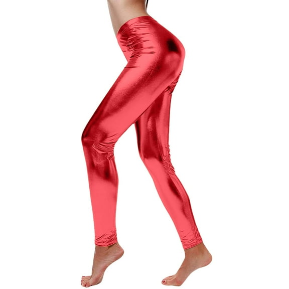yunLCZ Women's Straight Leg Pants High Wa Women's Pure Color Stretch Slim Sexy Interest Leather Leggings