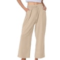 thumbnail image 1 of yunLCZ Women's Straight Leg Pants High Wa Women's Pure Cotton And Linen Wide Leg Pants Casual Baggy Elastic Waistband With Pockets Fashionable Pants, 1 of 4