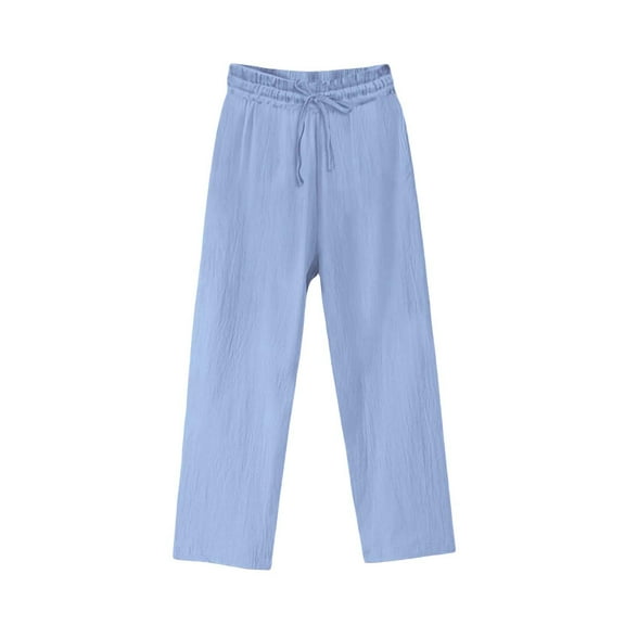 yunLCZ Women's Straight Leg Pants High Wa Women's Wide Leg Palazzo Harem Pants Fall Casual Loose Pockets Solid Elastic Waist Baggy Travel Pants 2024