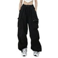 thumbnail image 1 of yunLCZ Women's Straight Leg Pants High Wa Womens Baggy Cargo Pants Streetwear Hip Hop Joggers Sweatpants Drawstring Casual Loose Wide Leg Trousers, 1 of 4