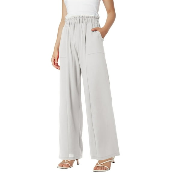 yunLCZ Women's Straight Leg Pants High Wa Womens Daily Elastic Waist Pockets Straight Solid Color Casual Pants Loose Long Trousers