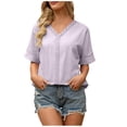 thumbnail image 1 of yunLCZ Women's T-shirts Discounted Shirts For Women Trendy Summer Petal Short Sleeve V Neck Petite Tops Cute Lace Eyelet Blouses Casual Tee Breathable casual blouse loose fit, 1 of 7