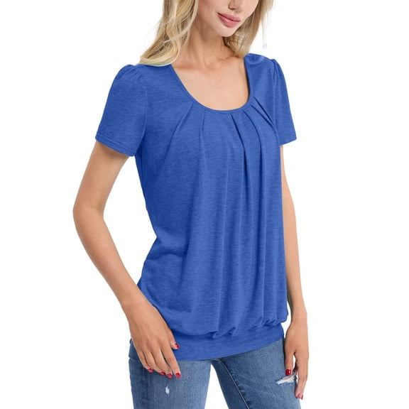 yunLCZ Women's T-shirts Discounted Women's Short Sleeve Summer Tops Neck Pleated Front Casual Tee T Shirt Summer short sleeve loose fit tunics