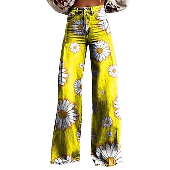 yunLCZ Women's Wide Leg Pants 2025 New Summer Flower Wide Leg Pants Lightweight And Loose Casual Colorful Pants Imitation Jeans Business Work Casual Pants