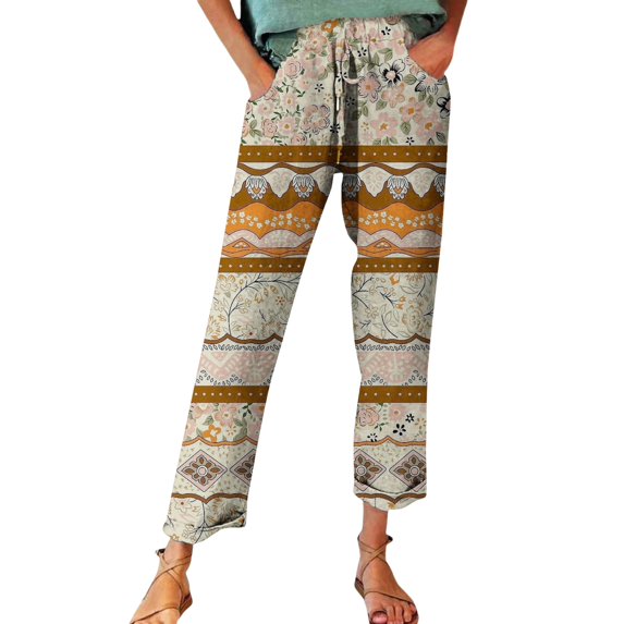yunLCZ Women's Wide Leg Pants Boho Women's Linen Pants With Petite Summer Beachwear Lightweight Elastic Waist Pants Business Work Casual Pants
