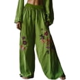 thumbnail image 1 of yunLCZ Women's Wide Leg Pants Holiday Style Retro Linen Floral Ethnic Print Casual Pants For Women – Comfortable Relaxed Fit Perfect For Summer Beach And Vacation Wear Business Work Casual Pants, 1 of 4