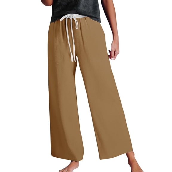 yunLCZ Women's Wide Leg Pants Summer Pants Women's Fashionable Casual High Waist Drawstring Wide Leg Pants