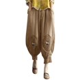 thumbnail image 1 of yunLCZ Women's Wide Leg Pants Women Harem Pants Flower Embroidered Cotton Linen Ankle Length Trousers Plus Size Cropped Pants, 1 of 4