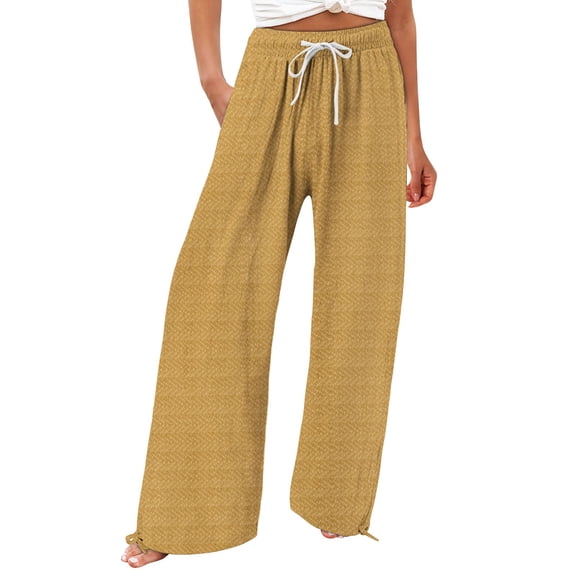yunLCZ Women's Wide Leg Pants Women's Simple And Fashionable Geometric Texture Wide Leg Beach Casual Pants