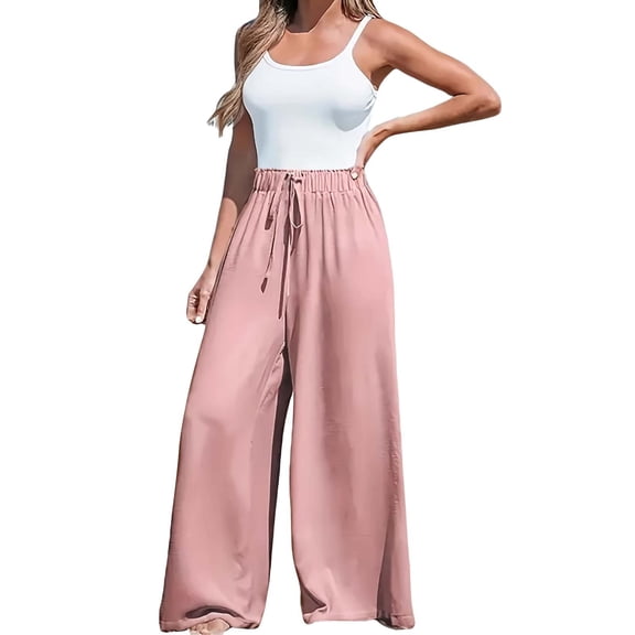 yunLCZ Women's Wide Leg Pants Women's Solid Color Wide Leg Loose High Waist Trousers