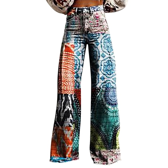 yunLCZ Womens Dress Pants 2025 New Summer Flower Wide Leg Pants Lightweight And Loose Casual Colorful Pants Imitation Jeans Business Work Casual Pants