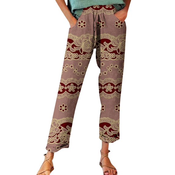 yunLCZ Womens Dress Pants Boho Women's Linen Pants With Petite Summer Beachwear Lightweight Elastic Waist Pants Business Work Casual Pants