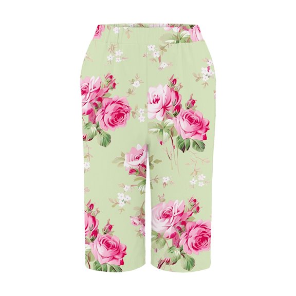 yunLCZ Womens Dress Pants Linen Shorts For Women Summer Casual Elastic High Waisted Knee Length Shorts Loose Shorts With Pockets