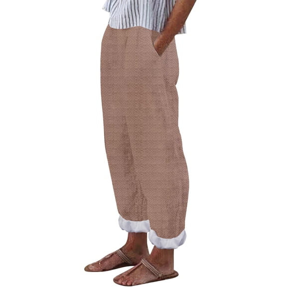 yunLCZ Womens Dress Pants Omen' Simple And Fashionable Geometric Texture Cotton Linen Casual Pants