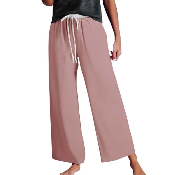 yunLCZ Womens Dress Pants Summer Pants Women's Fashionable Casual High Waist Drawstring Wide Leg Pants